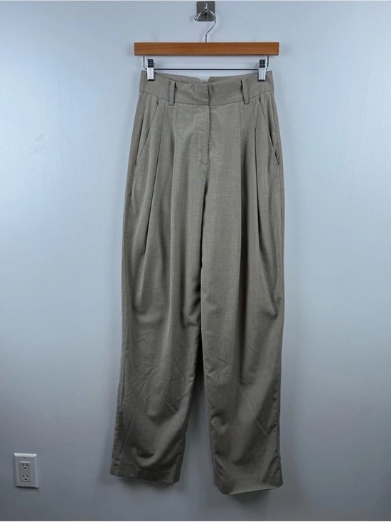 Frankie Shop Pants - Frankie Shop Taupe Pleated Wide-Leg Trousers